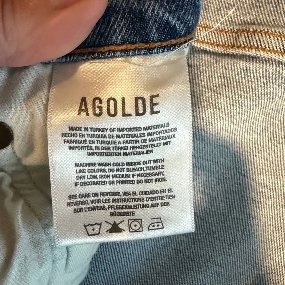 AGOLDE Nico High Rise Slim Jeans Blue Medium‎ Wash Button Fly Size 30 Distressed